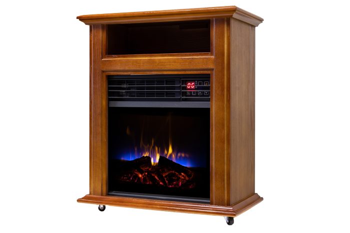 Mobile Fireplace with Quartz - French Walnut
